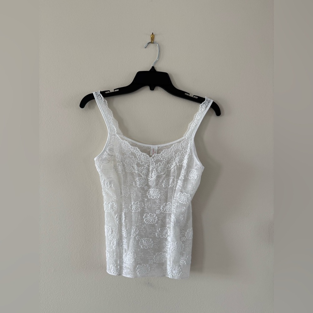 NINA VON C - White Lace Camisole Tank Top with Floral Lace Detail
